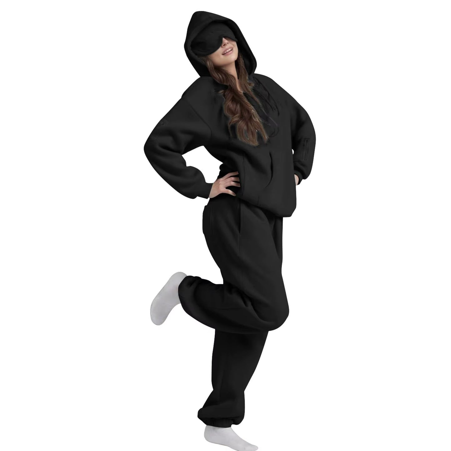 Plus Size 3XL Women'S Hooded Sweatshirt Outfits Autumn Winter Tracksuit Streetwear Fashion Casual Eye Mask Pullover Sportswear