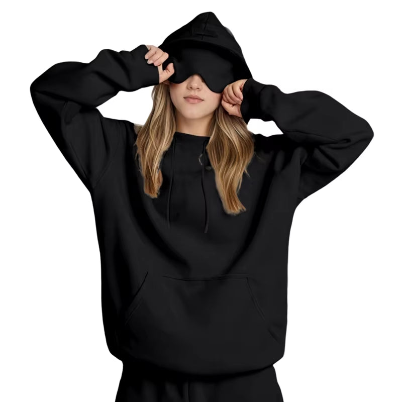 Plus Size 3XL Women'S Hooded Sweatshirt Outfits Autumn Winter Tracksuit Streetwear Fashion Casual Eye Mask Pullover Sportswear
