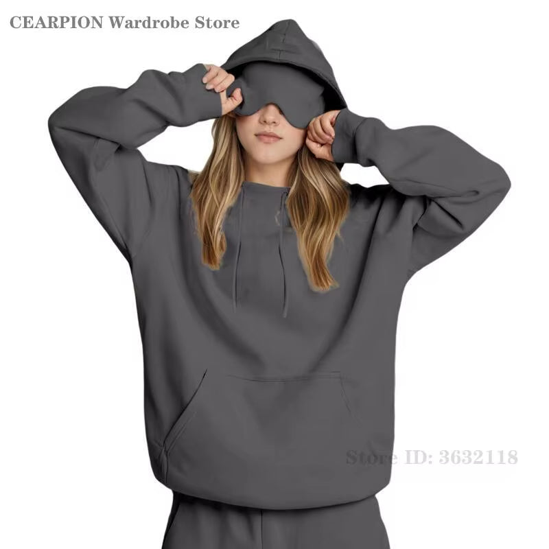 Plus Size 3XL Women'S Hooded Sweatshirt Outfits Autumn Winter Tracksuit Streetwear Fashion Casual Eye Mask Pullover Sportswear