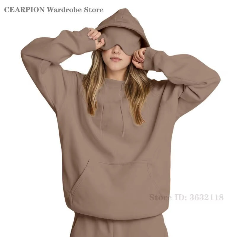 Plus Size 3XL Women'S Hooded Sweatshirt Outfits Autumn Winter Tracksuit Streetwear Fashion Casual Eye Mask Pullover Sportswear