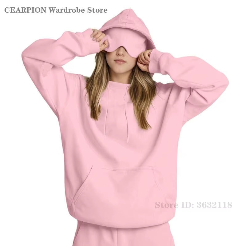 Plus Size 3XL Women'S Hooded Sweatshirt Outfits Autumn Winter Tracksuit Streetwear Fashion Casual Eye Mask Pullover Sportswear