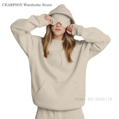 Plus Size 3XL Women'S Hooded Sweatshirt Outfits Autumn Winter Tracksuit Streetwear Fashion Casual Eye Mask Pullover Sportswear