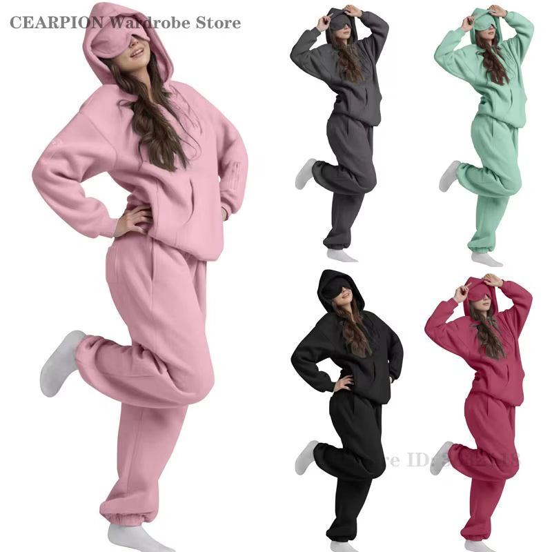 Plus Size 3XL Women'S Hooded Sweatshirt Outfits Autumn Winter Tracksuit Streetwear Fashion Casual Eye Mask Pullover Sportswear